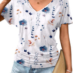 Zeagoo Women's Short Sleeve V Neck Blouse Ruched Casual Tunic Tops