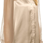 Womens V Neck Button Down Shirts Satin Silk Blouse Mesh Long Sleeve Casual Work Tops - Zeagoo (Us Only)