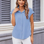 Zeagoo Button Down Shirts Cap Sleeve V Neck Casual Blouses Tops