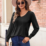 Zeagoo Blouse Women's Elegant Tunic Long Sleeve V-Neck Blouses (DE Only)