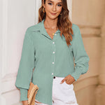 Zeagoo Women's Button Down Shirts Loose Fit Striped Printed Lantern Blouses