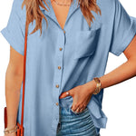 Zeagoo Linen Shirts Cotton Short Sleeve V Neck Collared Blouses