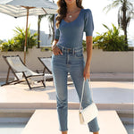 Zeagoo Puff Sleeve Tops Sweater V Neck Short Sleeve Shirts