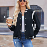 Zeagoo Women's Bomber Jacket Casual Striped Button Down Coat