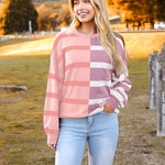 Zeagoo Striped Oversized Sweater Color Block Loose Pullover Top