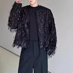 Fringed Loose Sequined Cropped Jacket