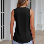 Zeagoo Tank Tops Pleated V Neck Floral Solid Loose Fit Tops