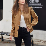 Women Corduroy Shirts Long Sleeve Button Down Shacket Jacket Ruffle Blouses Top S-XXL - Zeagoo (Us Only)