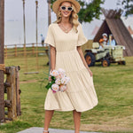 Zeagoo Damen Elegant V-Ausschnitt Kleider A Linie Kurzarm Freizeitkleid (DE Only)