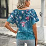 Zeagoo Women's Short Sleeve V Neck Blouse Ruched Casual Tunic Tops