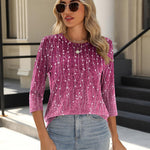 Zeagoo 3/4 Length Sleeve Tops Loose Fit Shirts Pleated Tunics