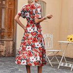 Zeagoo Midi Floral Flutter Short Sleeve Casual Dresses with Pockets