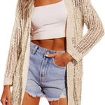 Zeagoo Women 2024 Lightweight Crochet Cardigan Long Sleeve Open Front Knit Sweater Summer Kimono Cover Up with Pockets