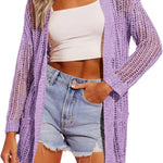 Zeagoo Women 2024 Lightweight Crochet Cardigan Long Sleeve Open Front Knit Sweater Summer Kimono Cover Up with Pockets