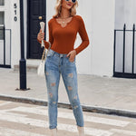 Zeagoo Long Sleeve T Shirts Casual V Neck Ribbed Tunic Tops