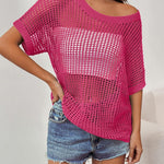 Zeagoo Short Sleeve Crochet Sweater Tops