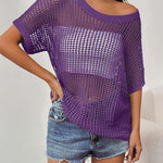 Zeagoo Short Sleeve Crochet Sweater Tops