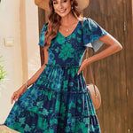 Zeagoo Summer Tiered Mini Dress with Pockets Ruffle Sleeve Dress