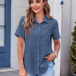 Zeagoo Button Down Shirt Bust Pocket Short Sleeve Blouses
