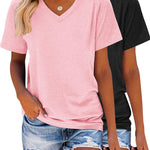 Zeagoo 2 Pack Short Sleeve Shirts Casual Soft V Neck Basic Tee