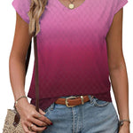 Zeagoo V Neck Eyelet T Shirts Cap Sleeve Tops