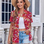 Zeagoo Button Down Shirt Bust Pocket Short Sleeve Blouses