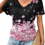 Zeagoo Women's Short Sleeve V Neck Blouse Ruched Casual Tunic Tops