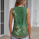 Zeagoo Tank Tops Pleated V Neck Floral Solid Loose Fit Tops