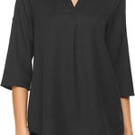 Women's Business Casual V Neck Cuffed Sleeves Work Blouse Top - Zeagoo (Us Only)