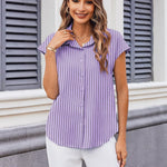 Zeagoo Button Down Shirts Cap Sleeve V Neck Casual Blouses Tops