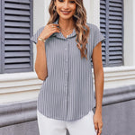 Zeagoo Button Down Shirts Cap Sleeve V Neck Casual Blouses Tops