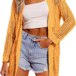 Zeagoo Women 2024 Lightweight Crochet Cardigan Long Sleeve Open Front Knit Sweater Summer Kimono Cover Up with Pockets