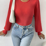 Zeagoo Women Long Puff Sleeve Sweater Slim Fit Ribbed Knit Bodysuit