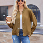 Zeagoo Women's Bomber Jacket Casual Striped Button Down Coat