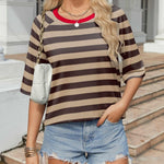 Zeagoo Oversized Loose Fit Short Sleeve Striped Tops