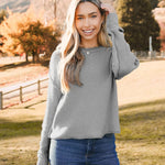 Zeagoo Women's Crew Neck Cropped Sweater Long Sleeve Knit Tops