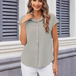 Zeagoo Button Down Shirts Cap Sleeve V Neck Casual Blouses Tops