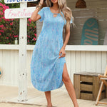 Zeagoo Maxi Dress with Pockets Short Sleeve Sundress