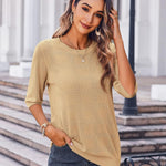 Zeagoo Loose Short Sleeve Tunic Tops Crochet Knit Pullover Sweater