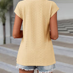 Zeagoo V Neck Eyelet T Shirts Cap Sleeve Tops