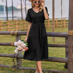 Zeagoo Damen Elegant V-Ausschnitt Kleider A Linie Kurzarm Freizeitkleid (DE Only)