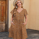 Zeagoo Button Down Flutter Sleeve Cotton Linen Dress with Pockets