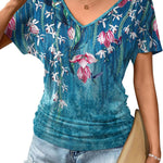 Zeagoo Women's Short Sleeve V Neck Blouse Ruched Casual Tunic Tops