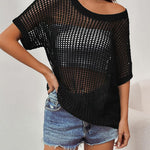 Zeagoo Short Sleeve Crochet Sweater Tops