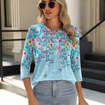 Zeagoo 3/4 Length Sleeve Tops Loose Fit Shirts Pleated Tunics