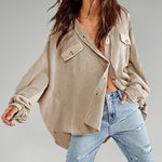 Zeagoo Button Down Shirts Jacket Casual Waffle Knit Long Sleeve Oversized Tops