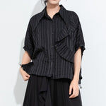 Women's Plus Size Asymmetric Layered Striped Loose Shirt