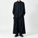 Japanese Draped Asymmetric Hem Long Sleeve Shirt Wide-leg Pants Two-piece Set