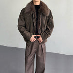 Cable Knit Shearling Fur Collar Jacket