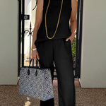 Zeagoo 2 Piece Outfits Casual Sleeveless Solid Crew Neck Tank and Wide Leg Pants Lounge Set with Pockets